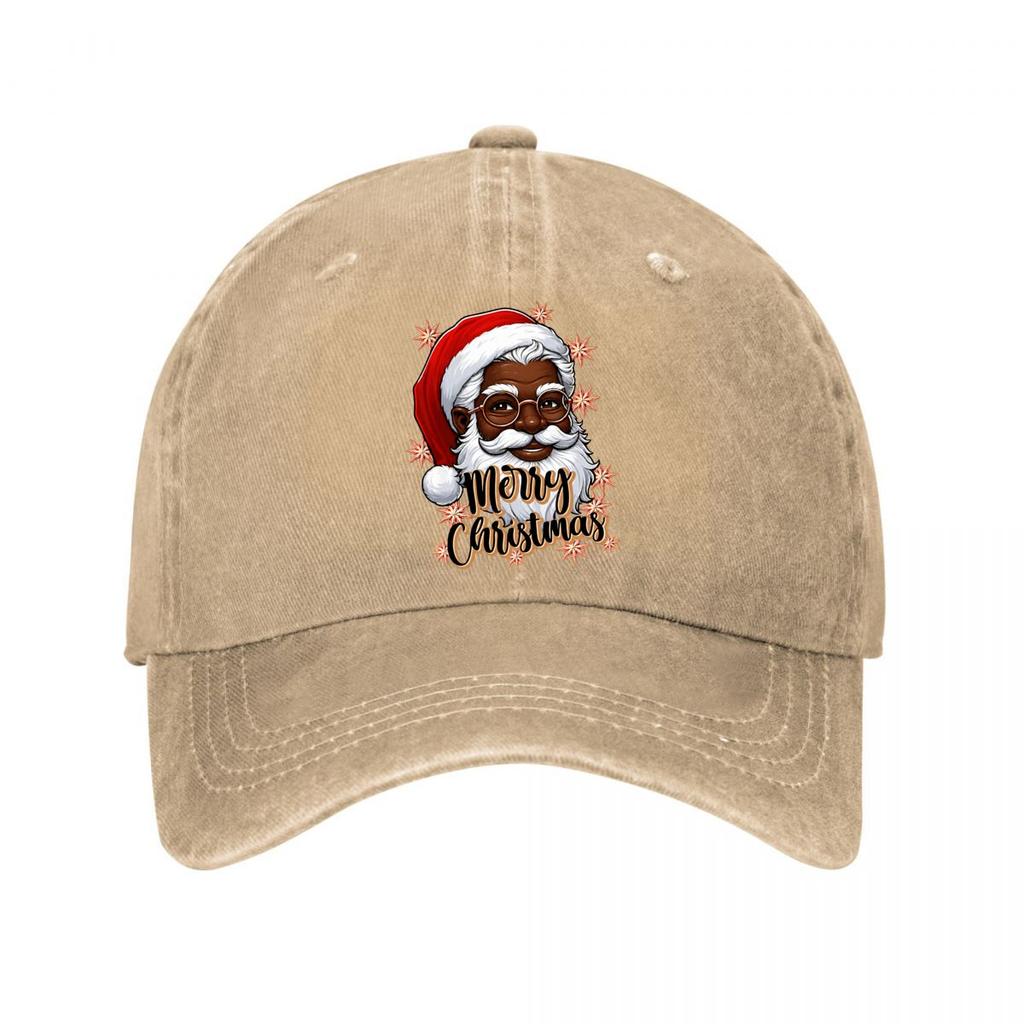 Black Santa Merry Christmas Star Washed Baseball Cap Outdoor For Womens Unisex FeUnisex