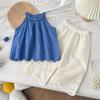 Summer Girls' Outfit New Style Lace Embroidered Tank Top And Lace Wide-Leg Pants Two-Piece Set