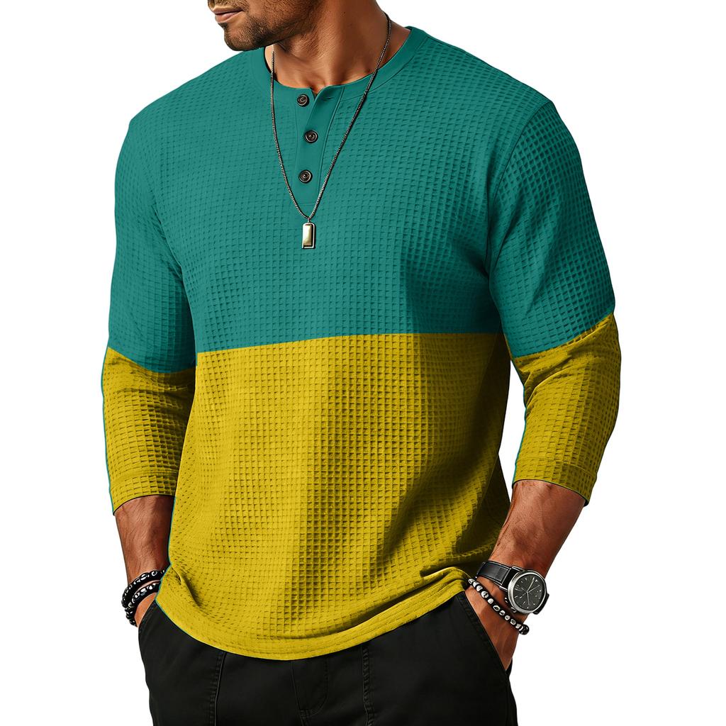 Men's Sports Leisure Waverg Three Pieces Buckle Seven Points Sleeve T-Shirt
