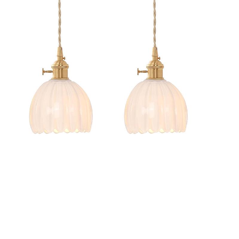 Wireless USB Charging Remote Chandelier with Retro Glass Flowers for Bedroom or Dining Room - Nordic Style
