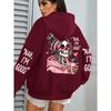 Felpa con cappuccio casual larga da donna, top stampato street fashion