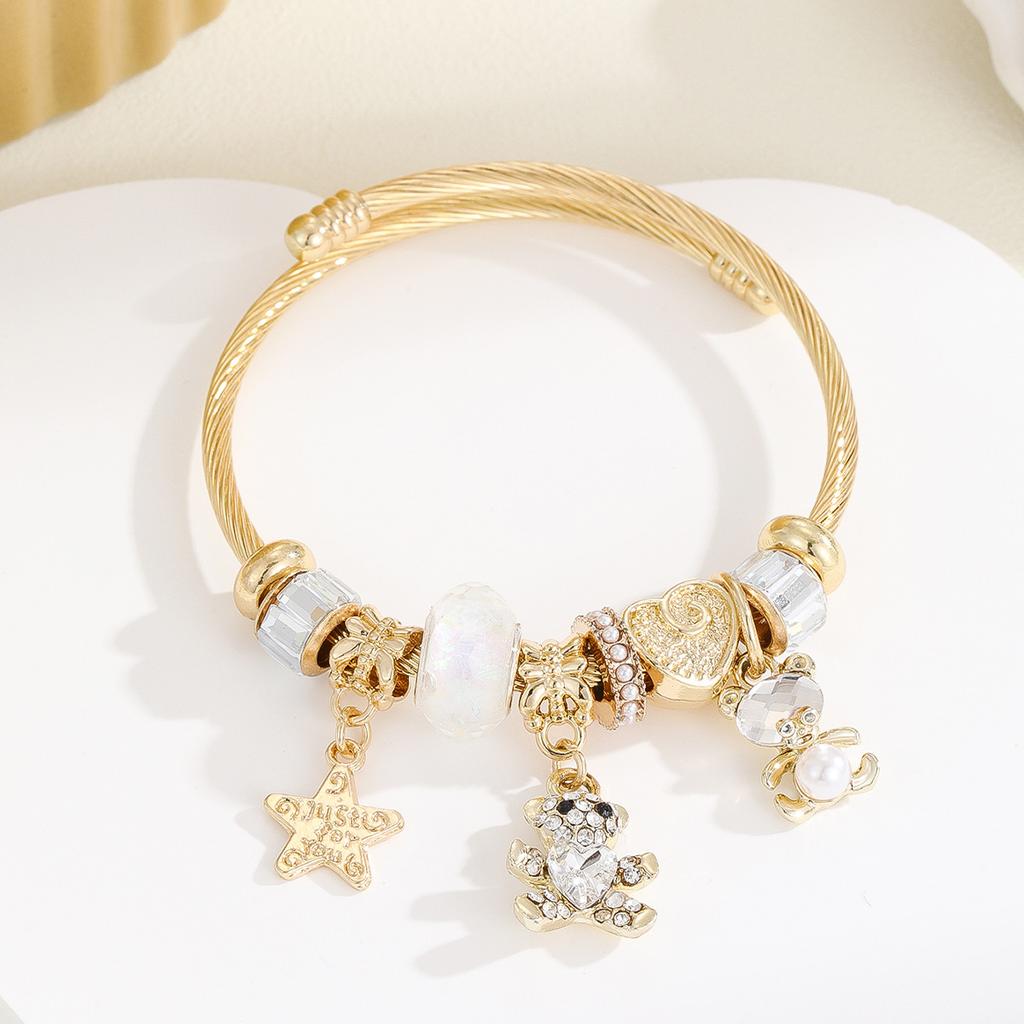 DIY Gold Stainless Steel Bracelet Exquisite Oil Drip Pendant Alloy Adjustable Couple Bracelet