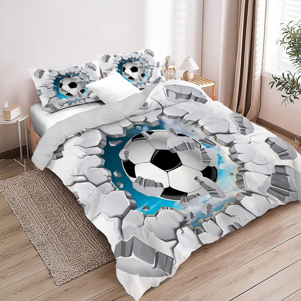 Football Hitting Wall Pattern 3D Visual Effect Print Quilt Cover Cool Sports Style Bedding Set Polyester Comfortable Duvet Cover