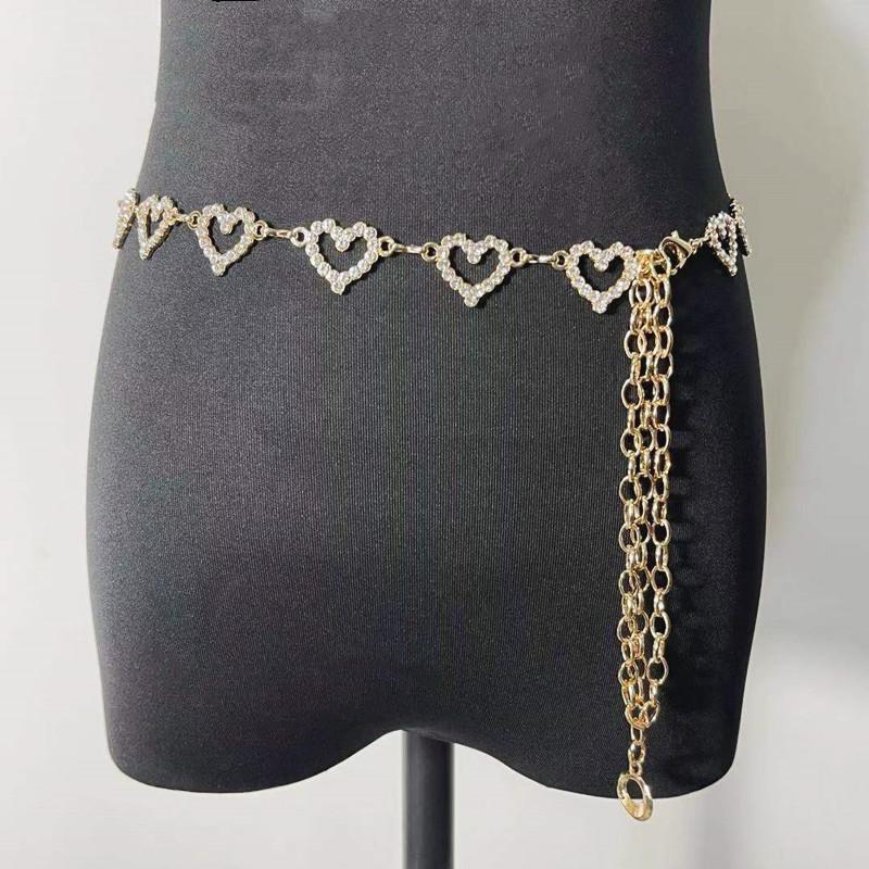 New Waist Chain for Women's Personality Simple and Fashionable Love-shaped Rhinestone Inlaid Metal Belt Body Chain Accessories