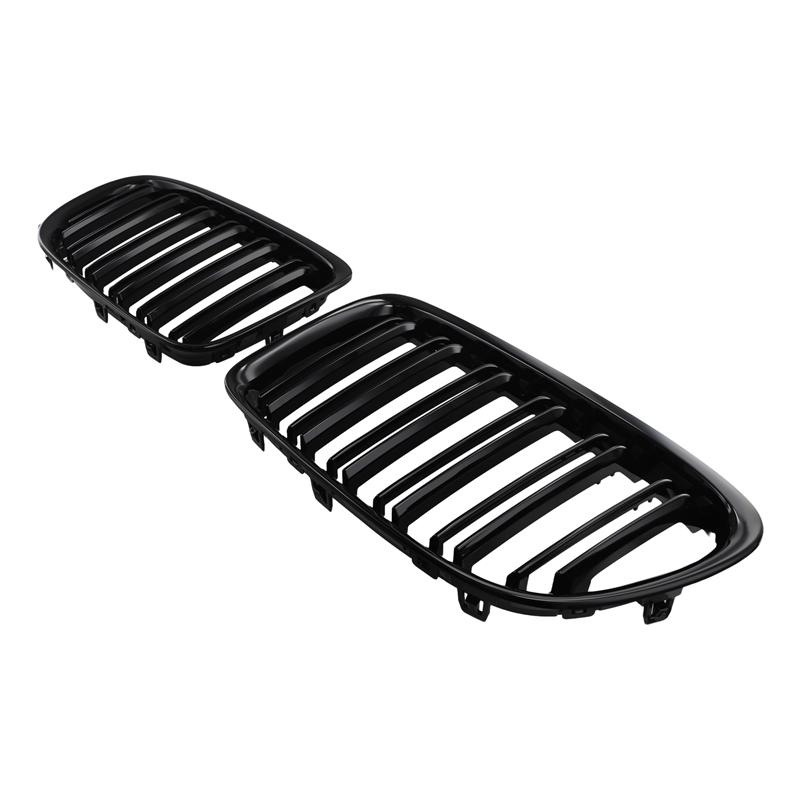 Glossy Black Front Bumper Dual Slat Front Kidney Grill Grille For-BMW X1 Series E84 Sdrive Xdrive 2009-2015
