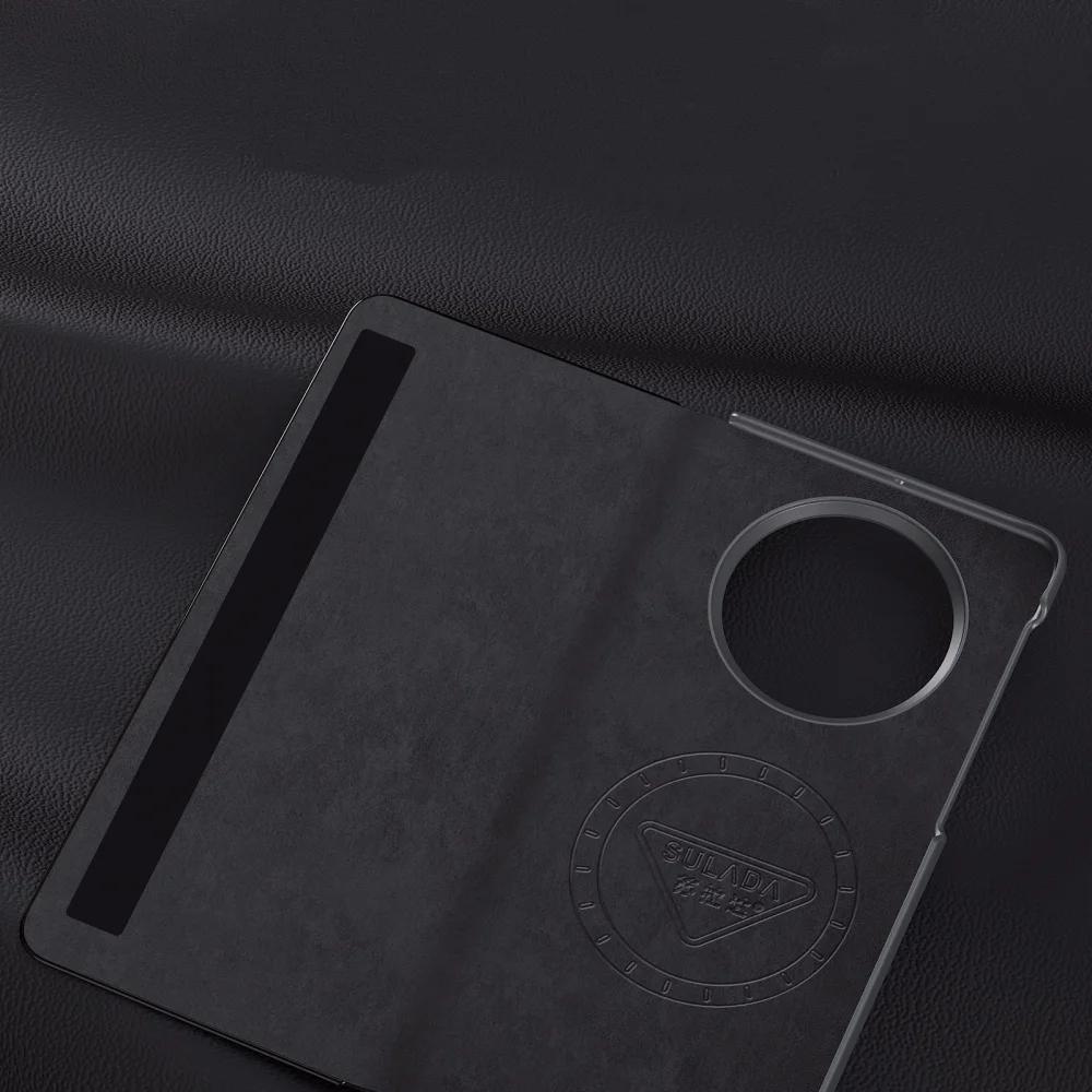 Sulada Premium Genuine Cowhide Leather Magnetic Flip Case For VIVO X Fold 6 XFold6 Ring Holder Bracket Smart Window View Cover