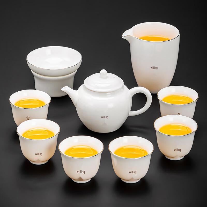 Lainuo Chinese Gilded Dragon Mutton Fat Jade Porcelain Tea Set