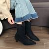 Large size low heel pointed head temperament suede short boots women's shoes autumn and winter new velvet thin heel thin boots
