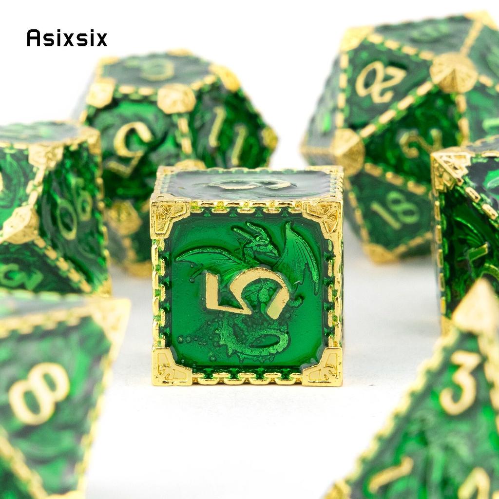 7 Pcs Green Yellow Dragon Metal Dice Solid Metal Polyhedral Dice Set Suitable for Role-Playing RPG  Board Game Card Game