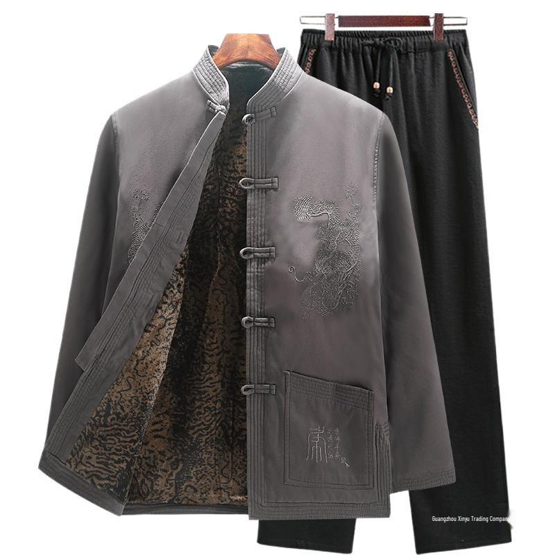 Men's Winter Fleece-Lined Tang Suit Jacket - Chinese Style for Middle-Aged & Elderly