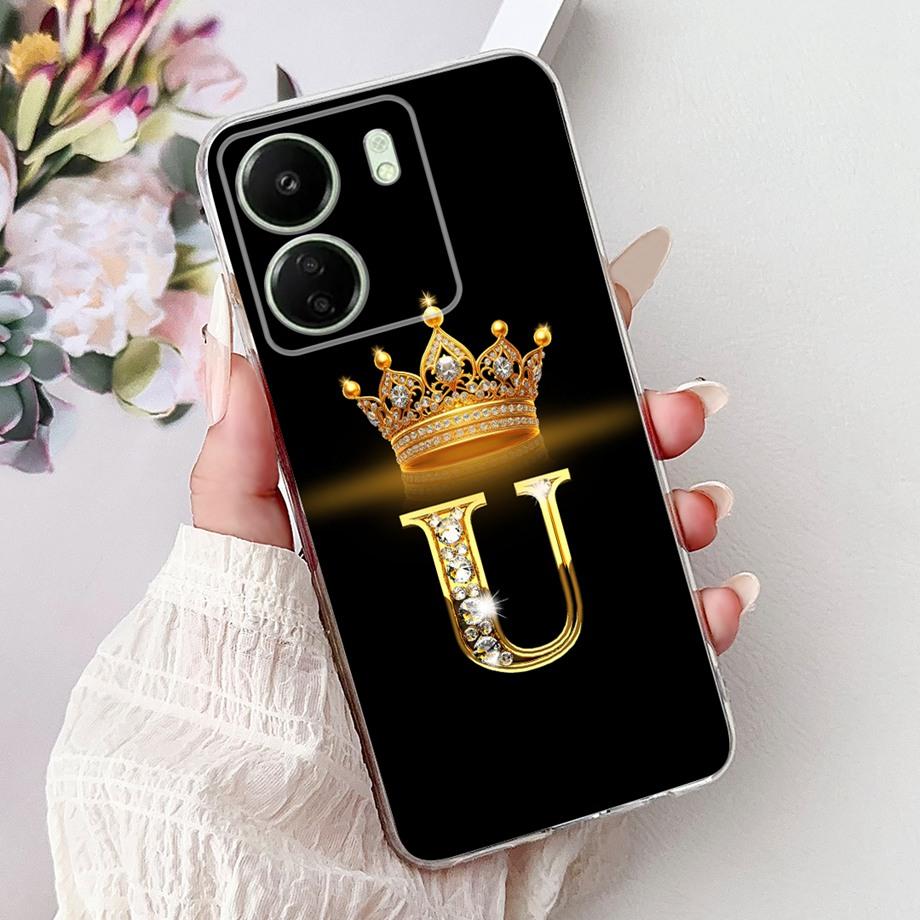 For Xiaomi Redmi 13 13C 4G 5G Soft Silicone Phone Case Crown Letters Initials Cover For Redmi13c 13 C Realme13 Clear Back Cover