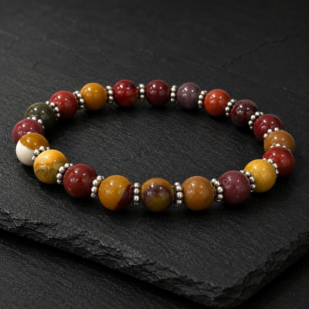 Natural Mookaite Beads Bracelet 7.5" : Designer Unisex Bracelet, Anniversary Gift, Handcrafted Beads Jewelry CSB-34