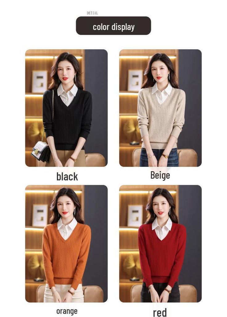 2025 Chic Two-Piece Knit Top with Shirt Collar - Fashionable Spring/Autumn Sweater for Women