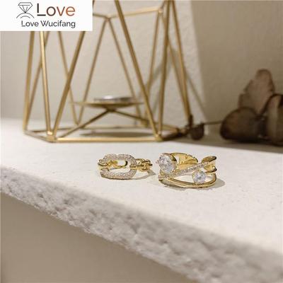 KoreanDesign Fashion Jewelry Exquisite Copper Inlaid Zircon Geometric Simple Ring Elegant Women's Open Ring