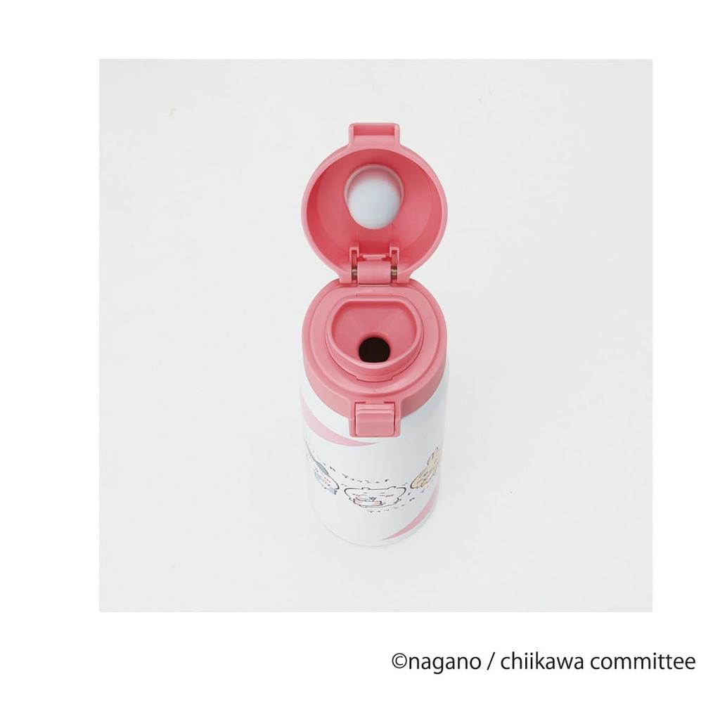 Skater STOT5-A 480ml Stainless Steel Water Bottle with One-Touch Opening, Insulated for Hot and Cold Drinks, Chiikawa