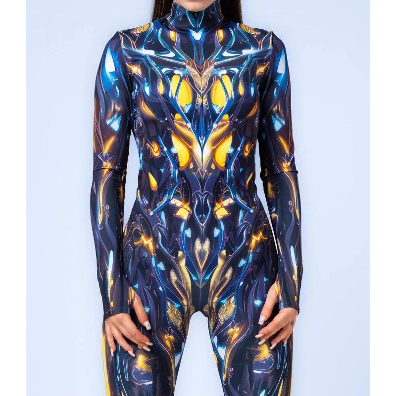 Women 3D Digital Printing Halloween Cosplay Tights Jumpsuit Adult One-piece Carnival Party Stage Show Dance Costume Outfit