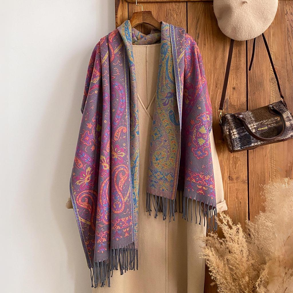 Autumn And Winter Ethnic Style Cashew Fringed Warm Popular Outer Shawl Long Scarf Female Versatile