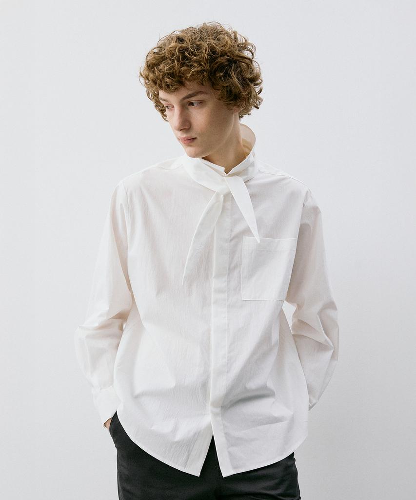 Leuemto Hidden Button Scarf Shirt_White