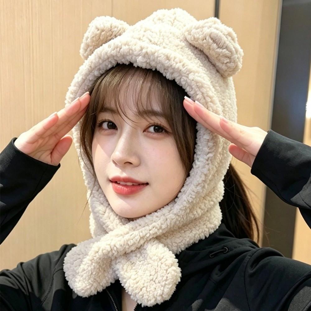 Winter 2-in-1 Cap Scarf Set Warm Neck Warmer Hat Cute Integrated Cap Scarf Outdoor