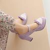 Fashion Women Platform Pumps Sweet Bowtie Shoes Vintage Chunky Female High Heels Party Wedding Prom Footwear Girls Shoes Big Size 33-43