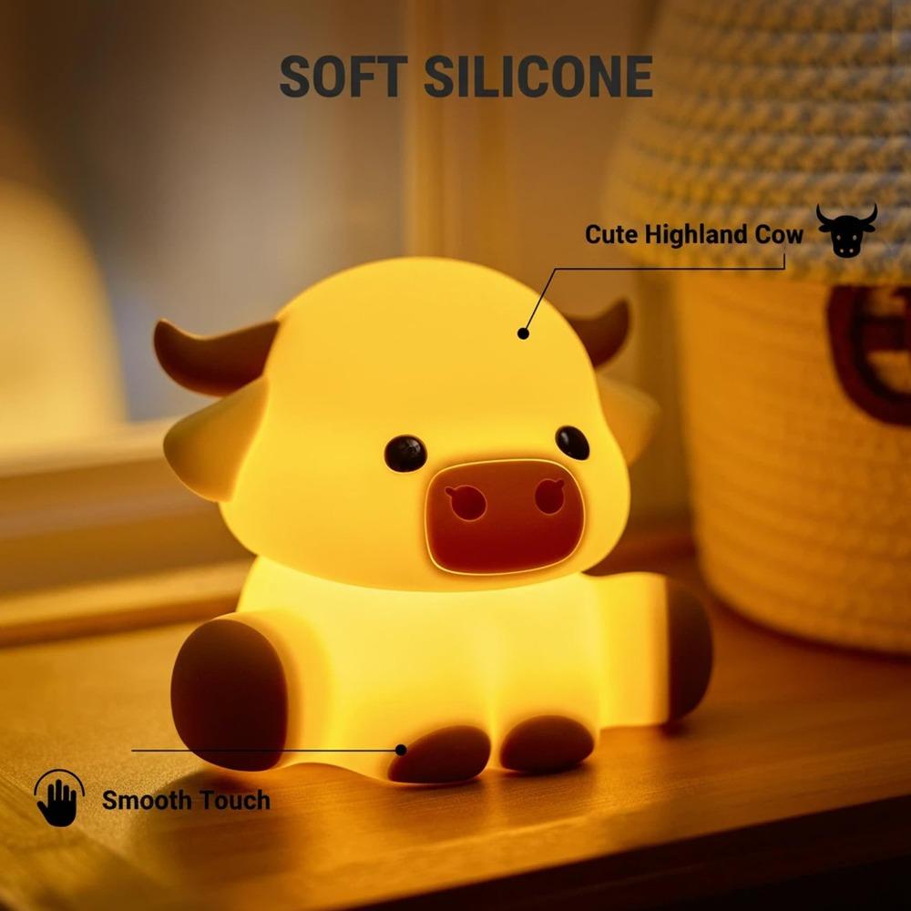 Dimmable Highland Cow Night Light Touch Sensor Animal Lamp Squishy Silicone Lamp  Nursery Bedroom