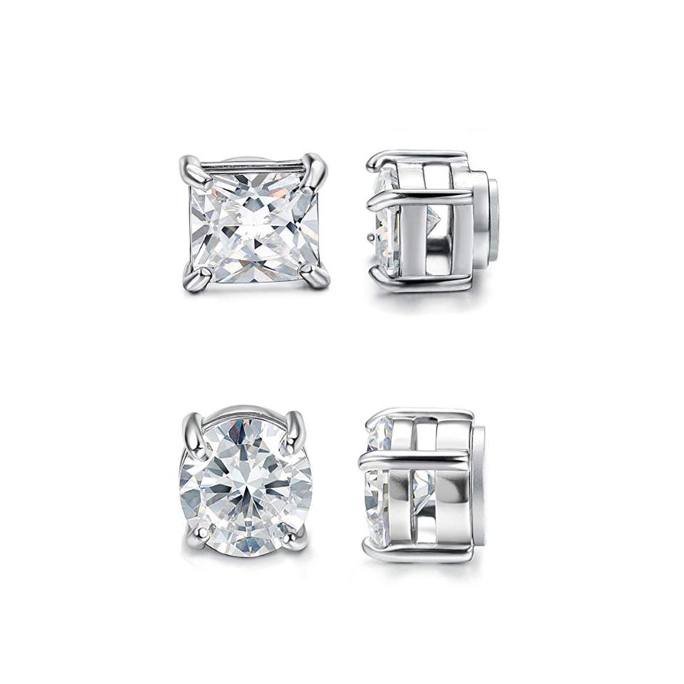 ZAKOL Crystal CZ Strong Magnetic Ear Stud Clip Earrings for Men Women Punk Round Zircon Magnet Earrings Non Piercing Jewelry