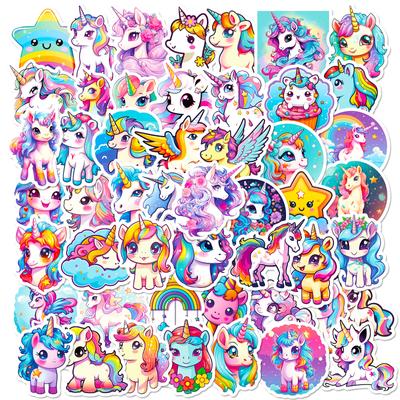 50 adet karikatür sevimli gökkuşağı ünikorn çıkartmalar çocuklar için Scrapbooking dizüstü seyahat bagaj dizüstü duvar araba dekorasyon çıkartması