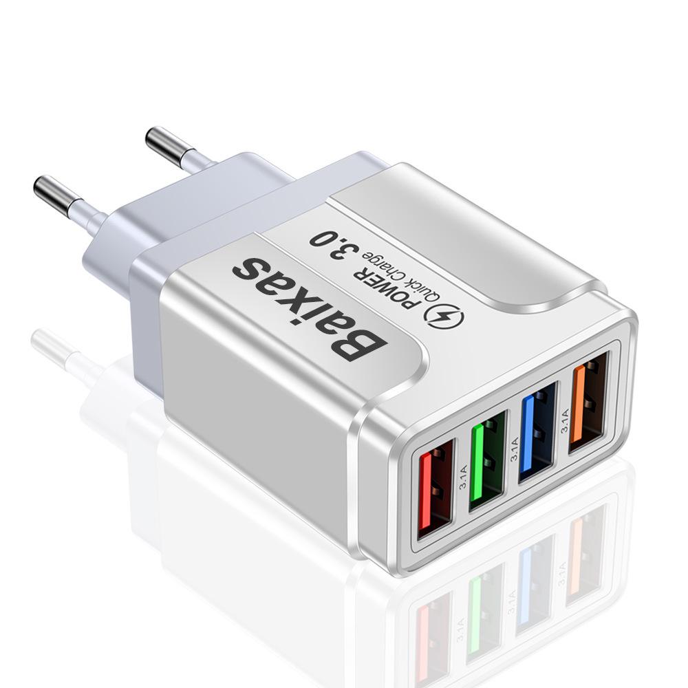 Colorful 4-USB 3A Travel Charger for Phone & Tablet: Multi-Standard (EU/US/UK)