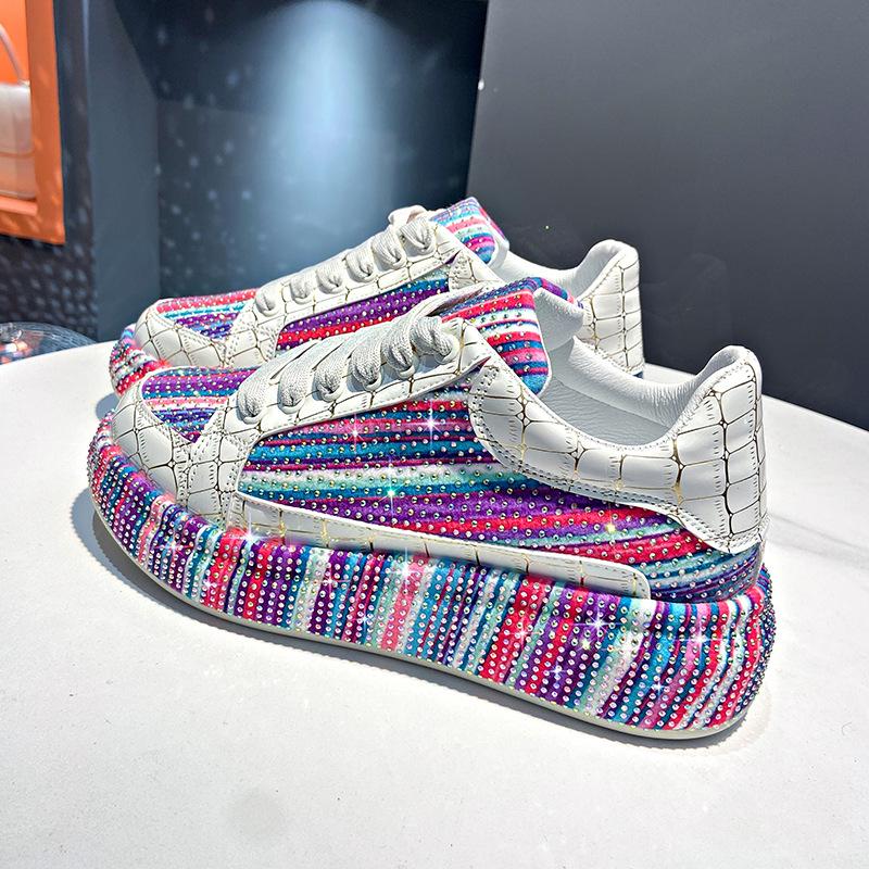 Colorful Starry Sky Rhinestone Sports Shoes for Women Thick Sole Mesh Comfortable Breathable Sports Shoes