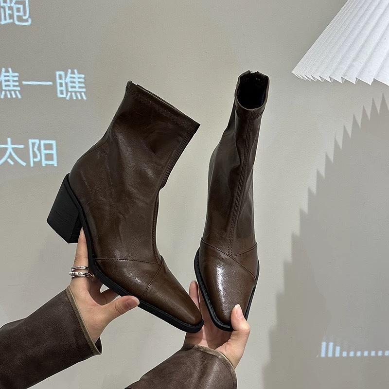 Pointed thin boots women wear autumn and winter new versatile thin single boots fashion Martin boots thick high heel short boots