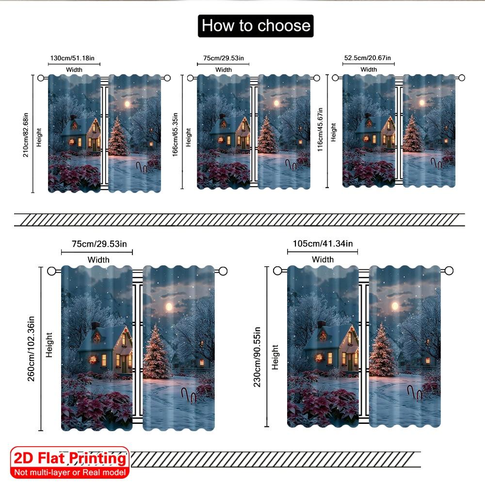 2pcs 2D flat printing Merry Christmas Party Curtains Snowy Christmas Durable Polyester Without Electricity Party Decorations