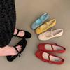 Retro Lazy One-word Buckle with Mary Jane Single Shoes Women's Summer New Models Directly from the Manufacturer Pleated Soft Leather Doudou Singl