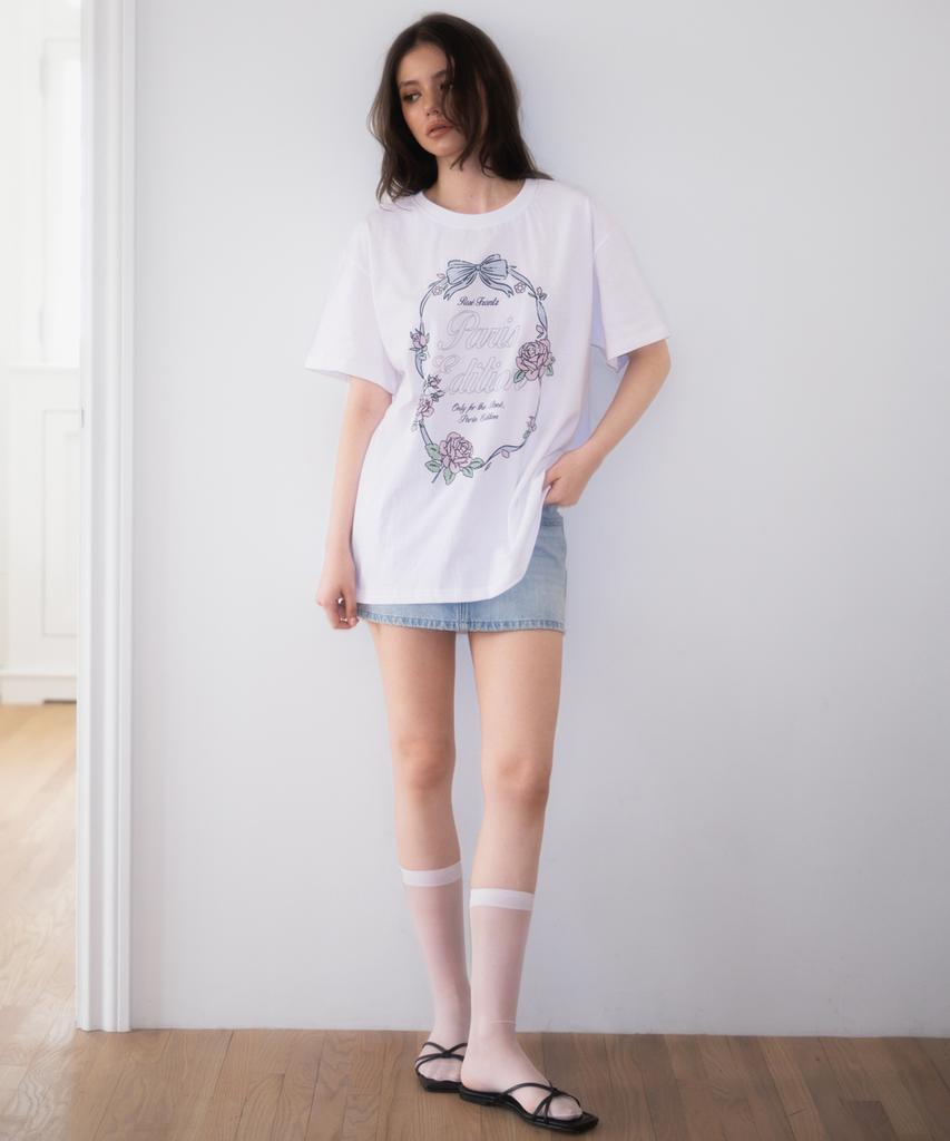ROSEFRANTZ Vintage Floral Frame T-Shirt [White]