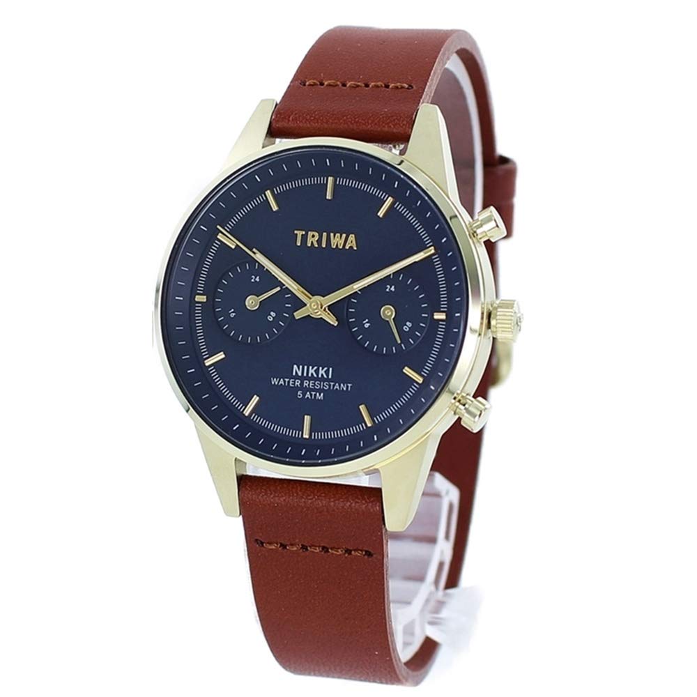 TRIWA Scandinavian Brand AQUATIC NIKKI Dual Time Leather Organic Leather Navy Brown Watch [TRIWA] Women s NKST104-SS010217 [Used]