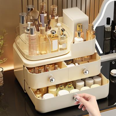 Tiroir de rangement style crème Table de bureau Coiffeuse Étagère de tri pour produits de soin Boîte de rangement rotative pour cosmétiques