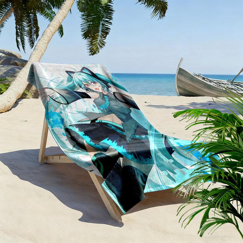 Hatsune Miku 2D Flat Print Beach Towel, Large Soft Quick Dry Towel for Beach Camping Swimming.NSTJ0928532