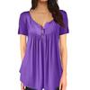 T-shirt d'été pour femme, couleur unie, à boutons, coupe ample, manches courtes