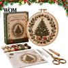 Beginner Friendly Sewing Set Christmas Embroidery Kit for Beginners, Pre-Printed Pattern Full DIY Needlework Craft Supplies of Tools, Festive Wall Art