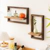 Square Solid Wood Floating Wall Shelf for Living Room - Creative Wooden Photo Frame & Ornament Display