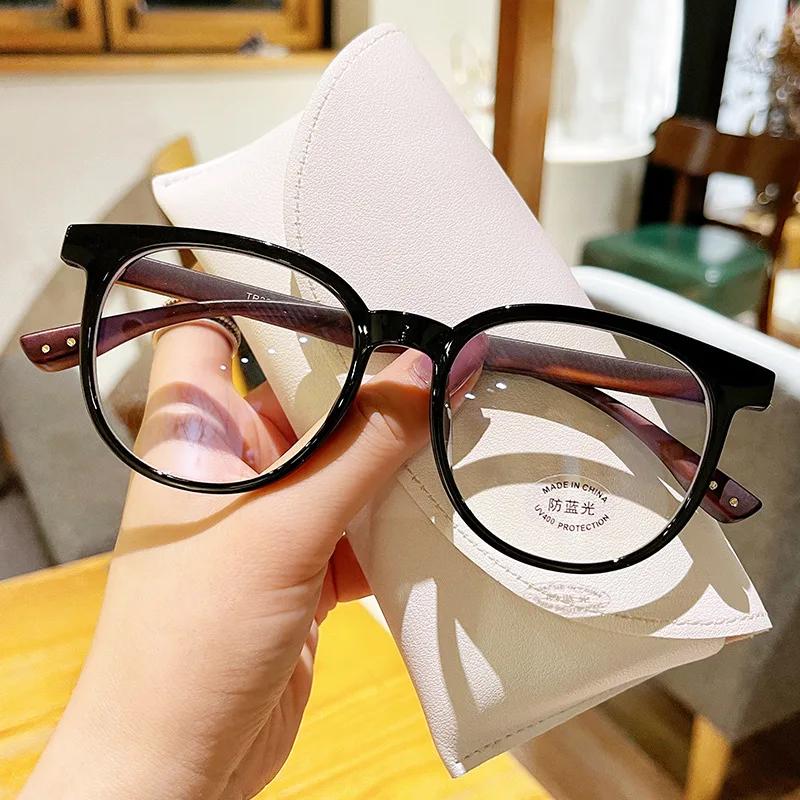 Vintage  Anti-Blue Light Eyeglasses Women Computer Goggles Optical Spectacle Eyewear Korean Fashion Wood Leg Plain Glasses