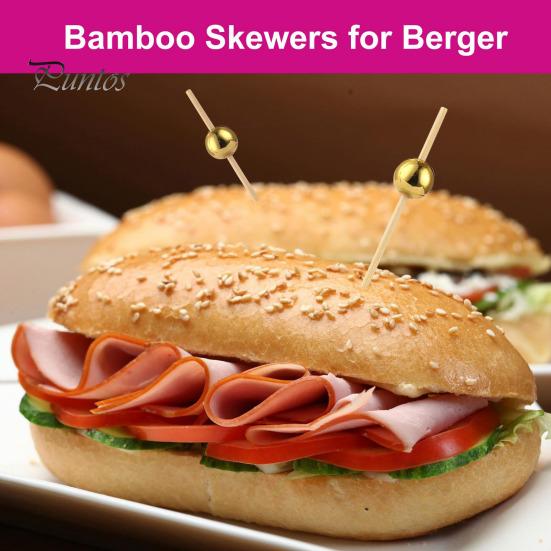 Bite-sized Snack Picks 100/200Pcs Wooden Ball Toothpicks Long Cocktail Appetizers No Residue Baking Garnish Skewers with Sturdy Polished Heads