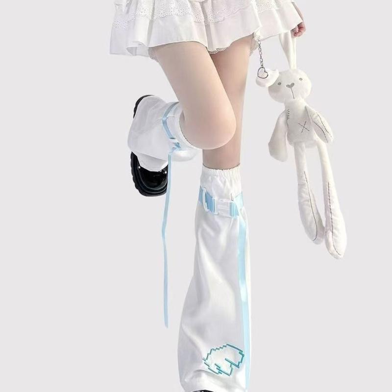 Trendy Fashion Knee Length Flared Leg Sleeves for Women Japanese Harajuku Aesthetic Wing Embroidered Leg Warmers Socks