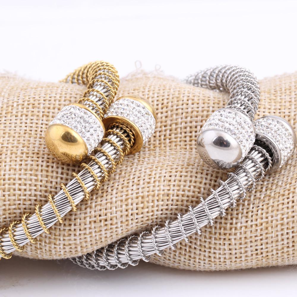 Fashion Spring Steel Wire Bracelet Gold Inlaid Zircon Mesh Bracelet