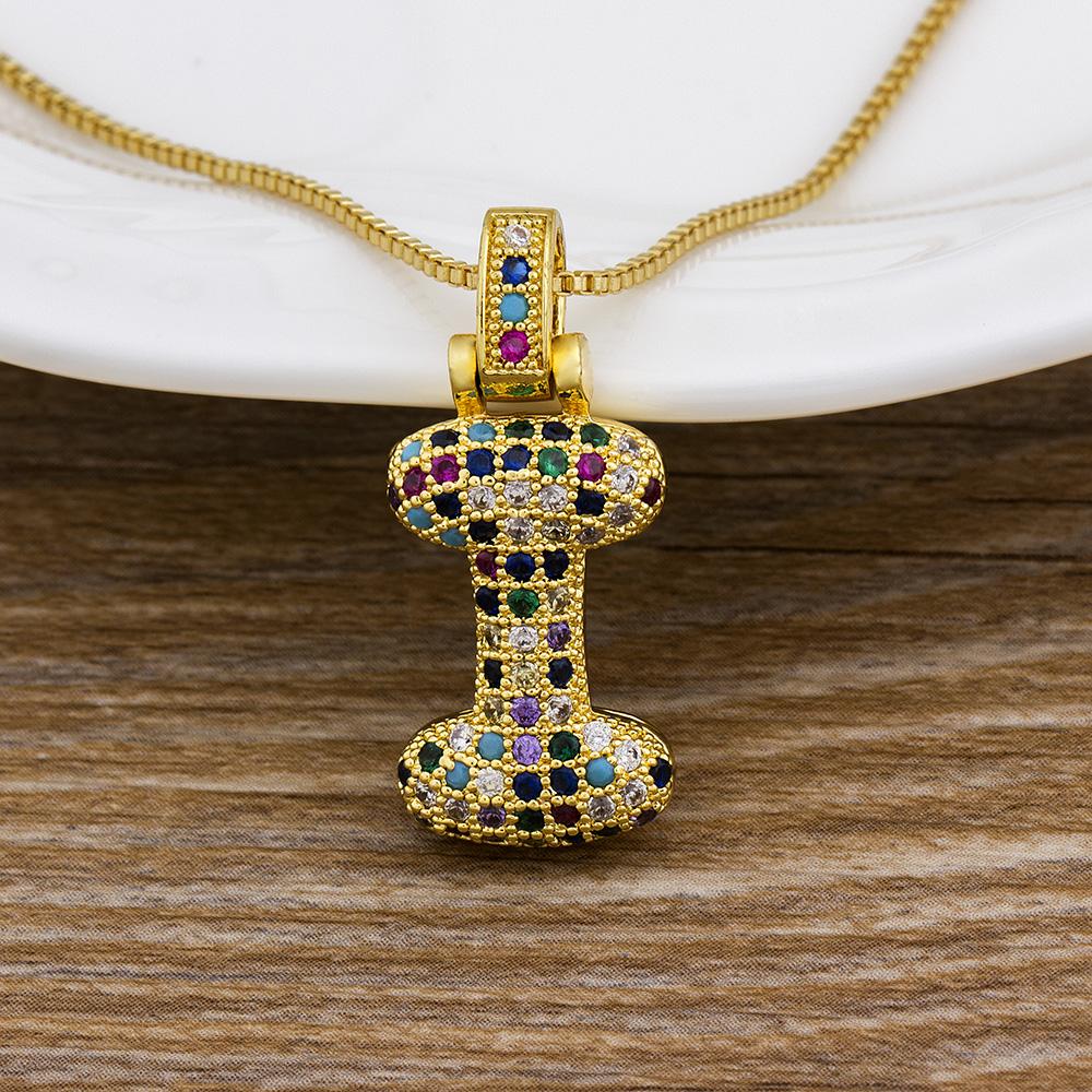 Nidin Fashion Luxury 26 Letters Copper Zircon Pendant Necklace for Women Rainbow Initials Name Necklace Wedding Party Jewelry