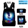 Classic Roald Dahl's Matilda the Musical 3D Print 3pcs/Set School Bags Laptop Daypack Backpack Inclined shoulder bag Pencil Case
