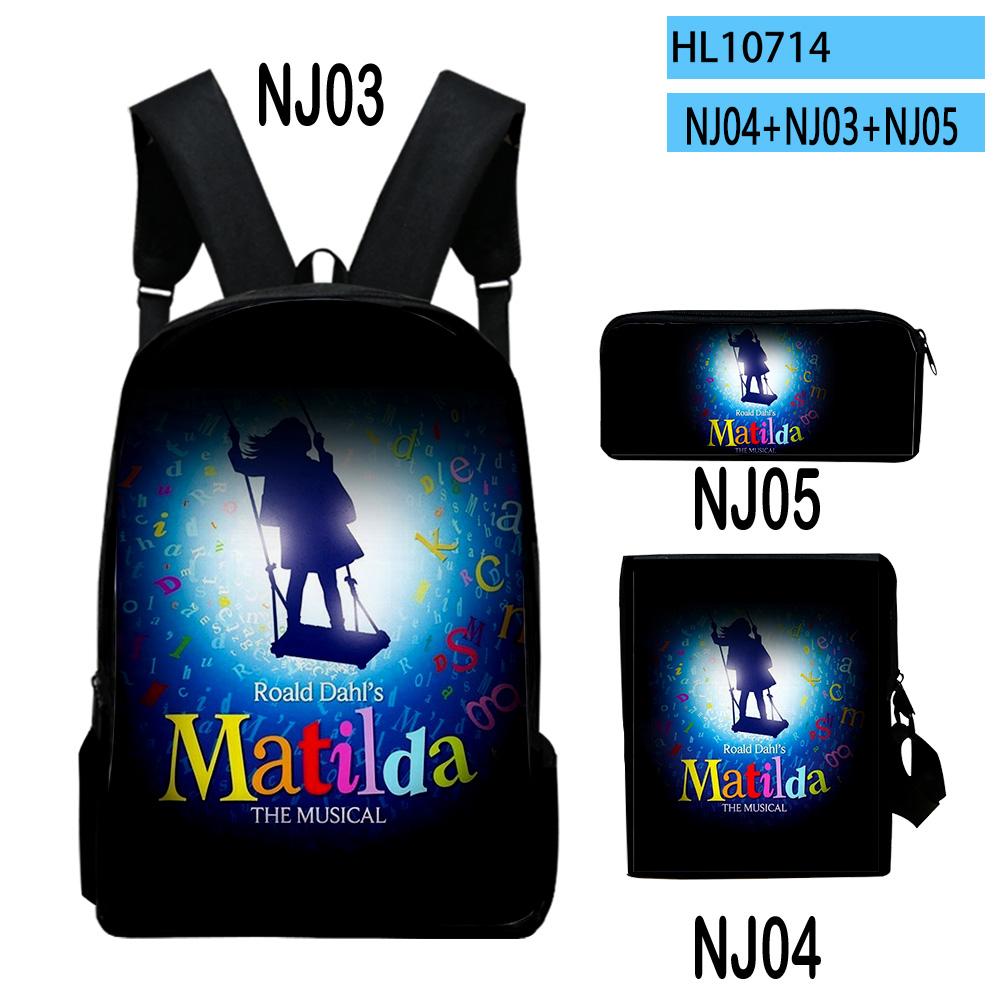 Classic Roald Dahl's Matilda the Musical 3D Print 3pcs/Set School Bags Laptop Daypack Backpack Inclined shoulder bag Pencil Case