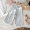 Girls' Summer Cropped Pants Rustic Style Floral Embroidery Casual Pants Breathable Pants for Baby Girls