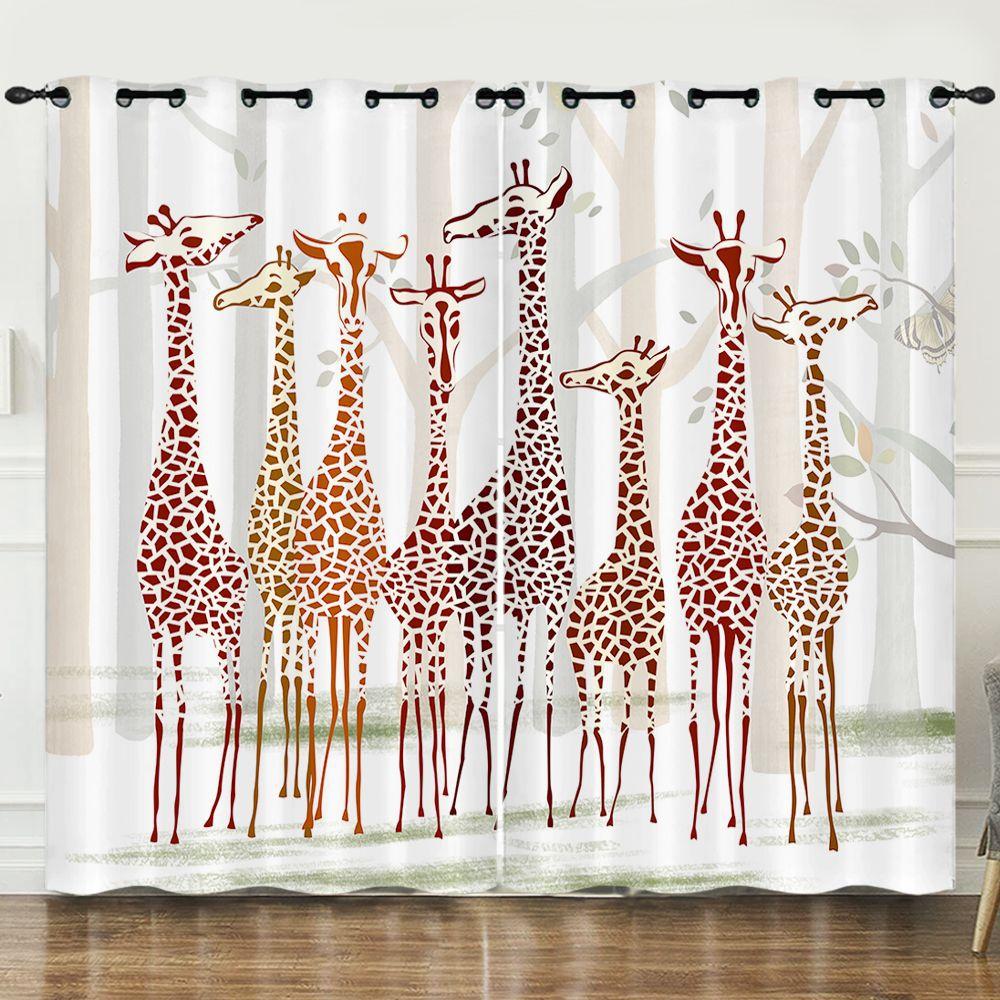 Curtain Cartoon Animal Love Giraffe 3D Digital Printing Blackout Curtain Punching