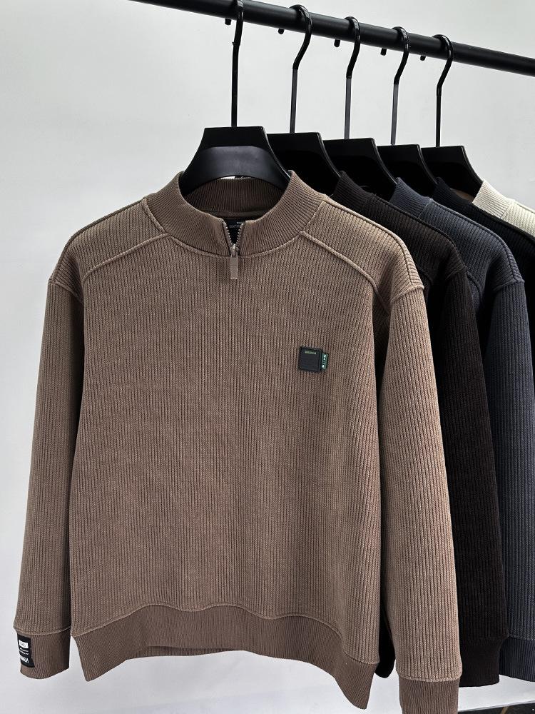 Brand Men's Fleece-Lined Half-Zip Collar Sweatshirt: Autumn & Winter Casual Trendy Warm Pullover Sweater.