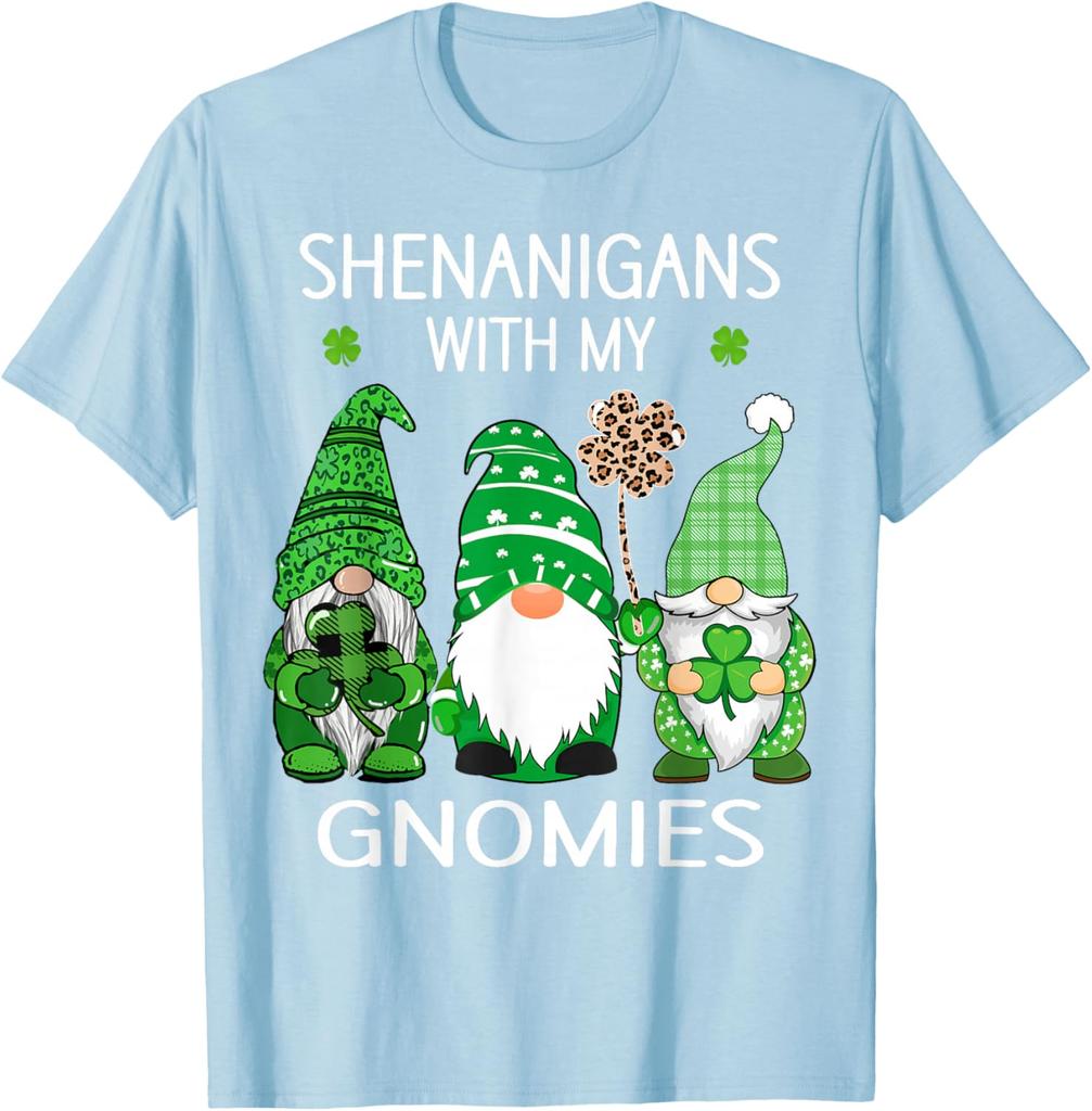 Shenanigans with My Gnomies St Patricks Day Gnomes Graphic Tee Casual Cotton T-Shirt